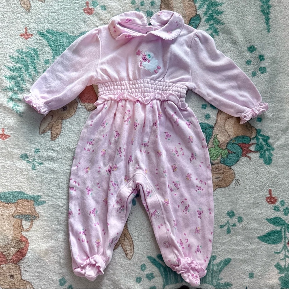 Vintage Laura Ashley Baby Romper 6M Organic Pink Floral Sheep Footed 90s